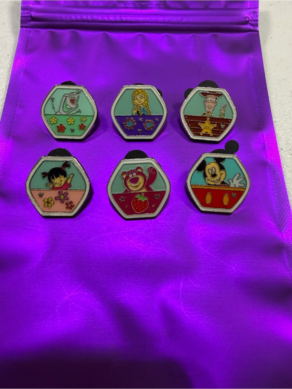 Disney Enamel Character Pin Set - Red, Pink, Teal, Purple